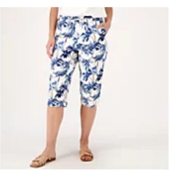 NWT Denim & Co Naturals Plus Set Blue Palm Linen Blend Skimmer Pants - Size 5X - Picture 2 of 9